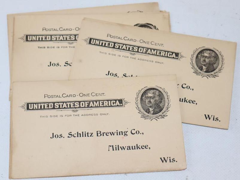 Group of 12 JOS. Schlitz Brewing Co. 1 Cent Unused Post Cards: 5.5" x 3.25" each