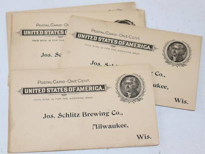 Group of 12 JOS. Schlitz Brewing Co. 1 Cent Unused Post Cards: 5.5" x 3.25" each
