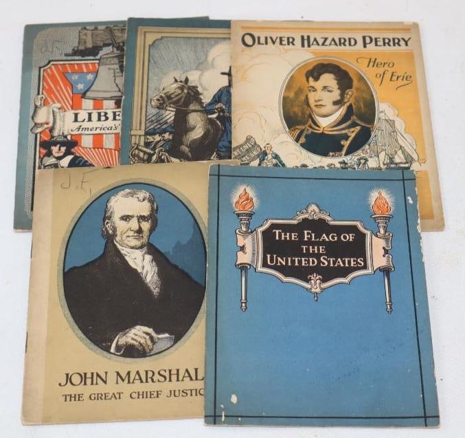 Group of 5 John Hancock, John Marshall, Oliver Perry, and The Flag of the United States 1920's: 4.5" x 6" each