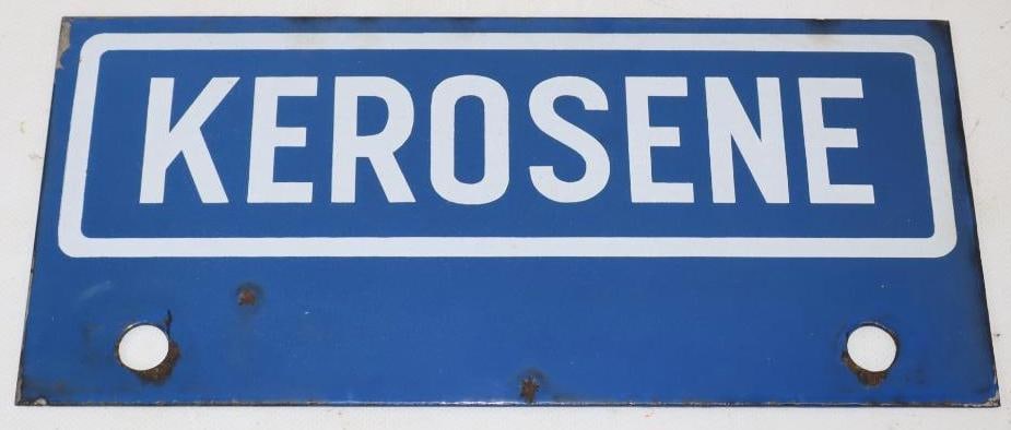 Double Sided Porcelain Kerosene Advertising Sign: 12" x 5.5"