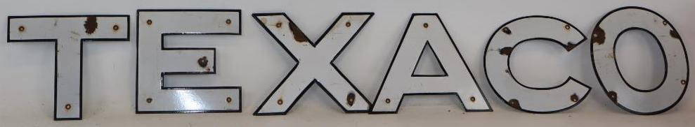 Group of 6 Black and White Porcelain Texaco Gas Tanker Truck Letters: Largest is 8" x 8"