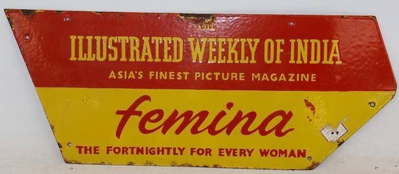 Double Sided Porcelain "The Times of India" Advertising Sign: 22.5" x 9"