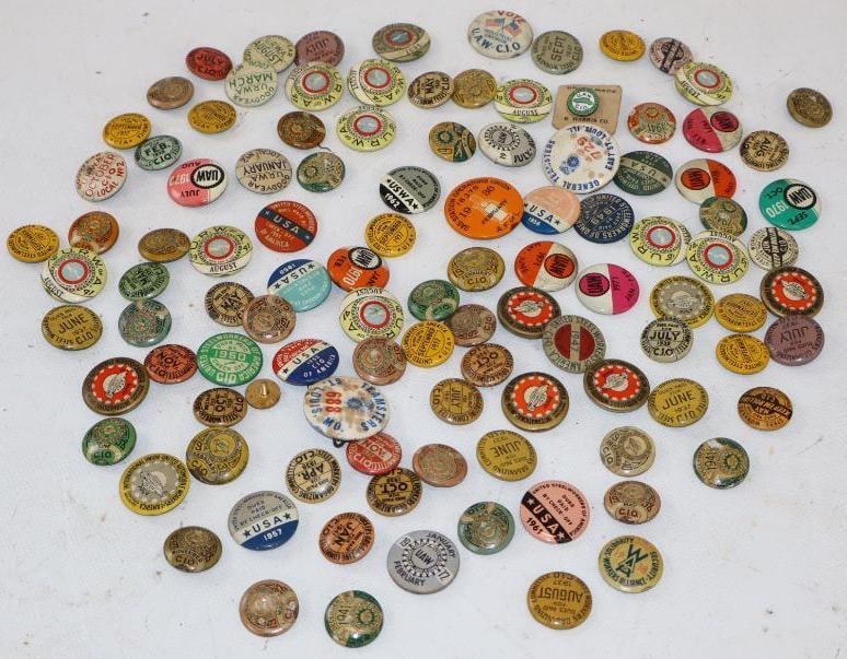 Group of 106 1920's 30's and 40's Union Pin Back Badges (1 of 4)
