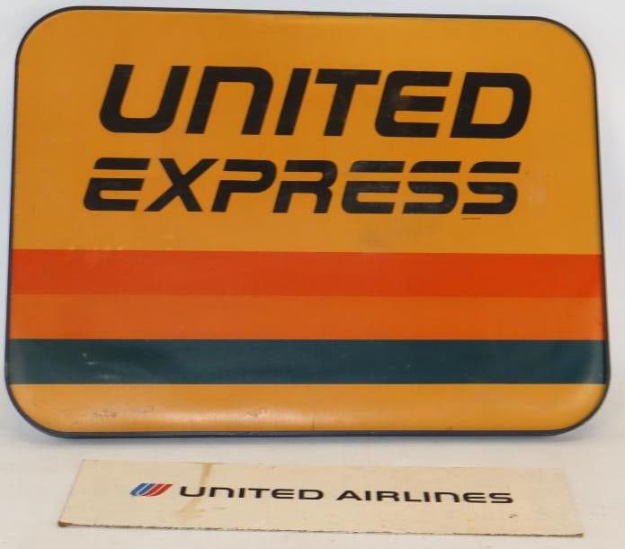 Group of 2 United Airlines Double Sided and United Express Single Sided Airlines Advertising Signs: Largest is 30" x 22" x 1.5"