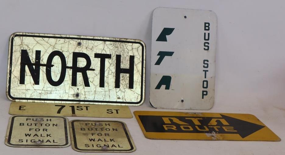 Group of 6 RTA, North, 71st St, and Push Button For Walk Signal Street Signs (1 of 4)