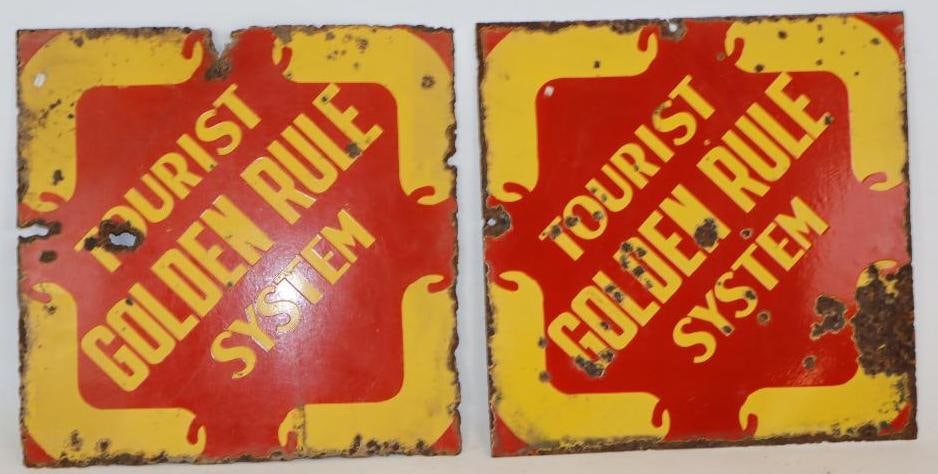 Group of 2 Double Sided Porcelain Tourist Golden Rule System Advertising Sign (1 of 4)