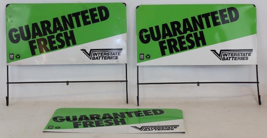Group of 3 Interstate Batteries Single Sided Metal Advertising Rack Signs (1 of 5)