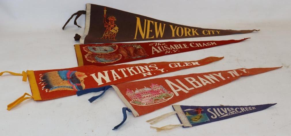 Group of 5 Watkins Glen, Albany, New York City, and Silver Creek New York Early Felt Advertising (1 of 2)