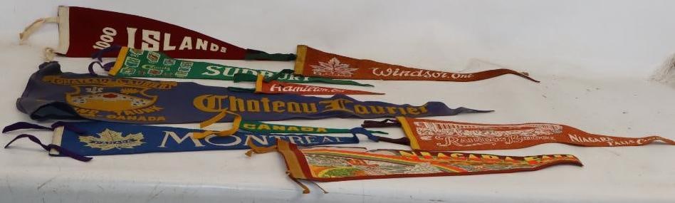 Group of 9 Vintage Canadian Destination Felt Pennants: Largest is 36" x 15"