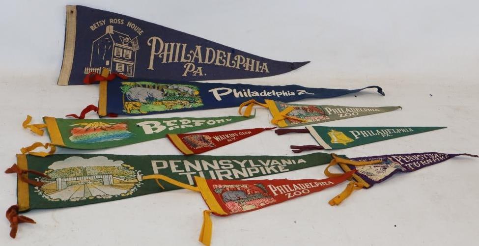 Group of 9 Early Pennsylvania Tourist Destination Advertising Felt Pennants (1 of 2)