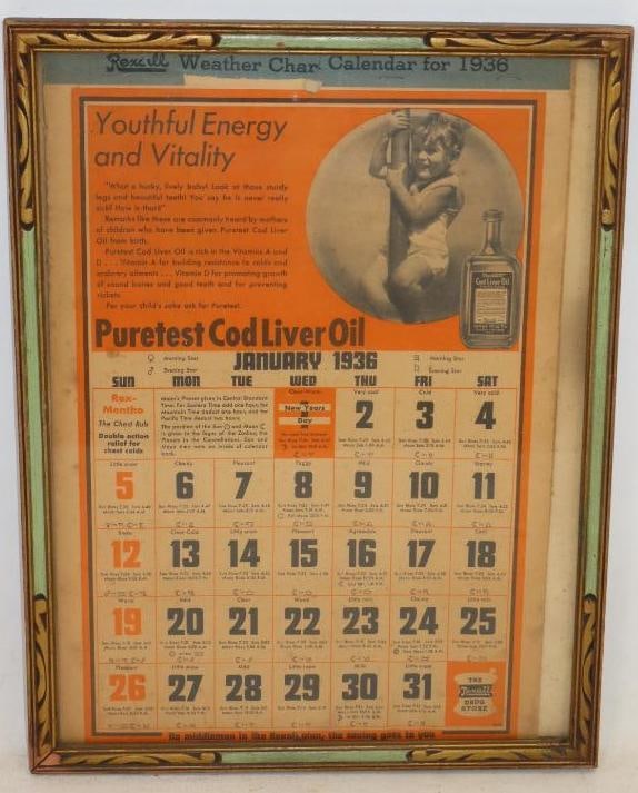 1936 Purist Cod Liver Oil Framed Advertising Calendar (1 of 2)