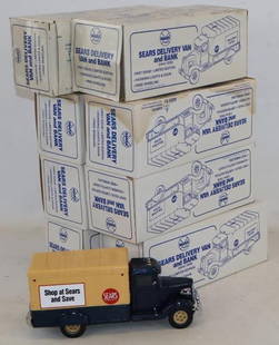 Group of 8 Marx Sears Delivery Van Banks in Original Boxes: 12" x 5" x 5" each