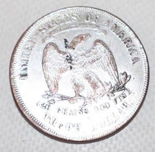1876 Seated Liberty Trade Dollar: 1.5" x 1.5"