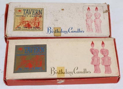 Group of 2 Socony Vacuum Tavern Boy and Girl Novelty Birthday Candles in Original Boxes: 8" x 3" x 1" each