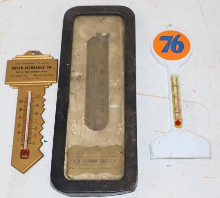 Group of 3 Union 76, Furman Cole, and Brian Insurance Advertising Thermometers (1 of 2)