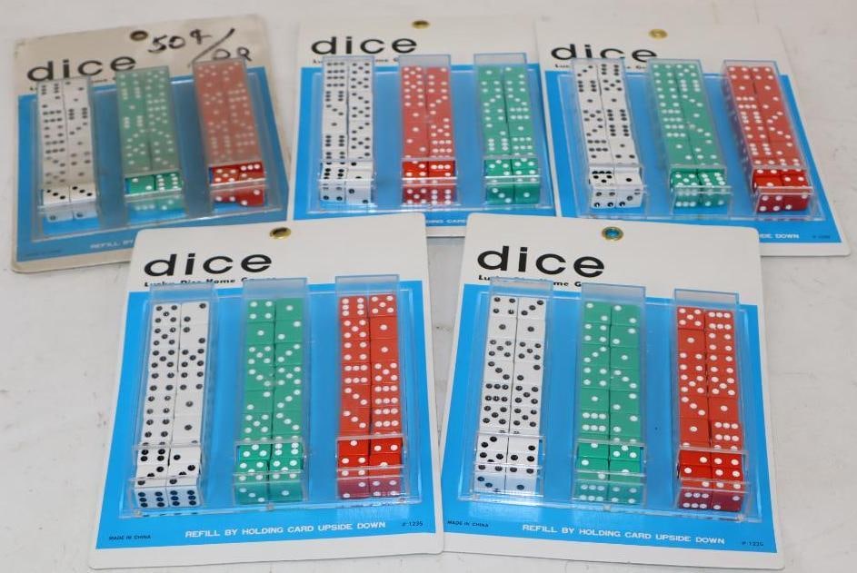 Group of 5 48 Count Dice Countertop Easelback Displays: 7.5" x 10" each