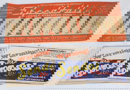 Group of 26 Ink Blotters, and Speedball Reservoir Pen Tips Display: Largest is 10.5" x 4.5"