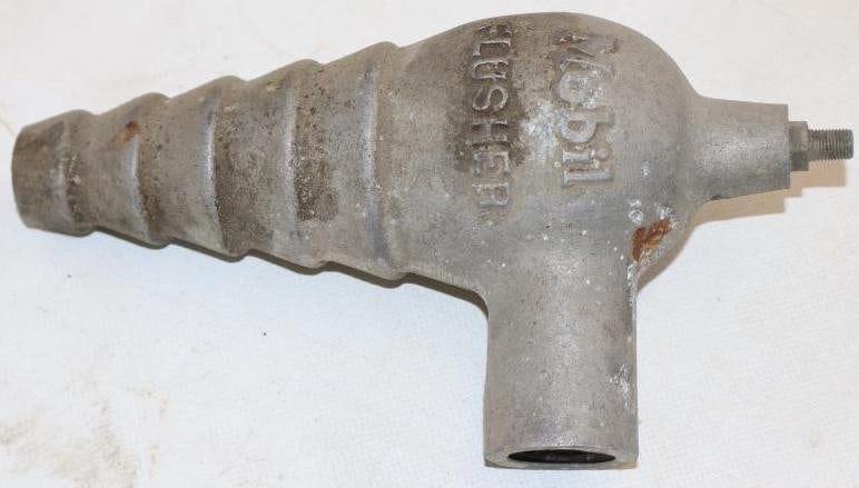 Cast Aluminum Embossed Mobil Oil Flusher: 8" x 4.5" x 3"