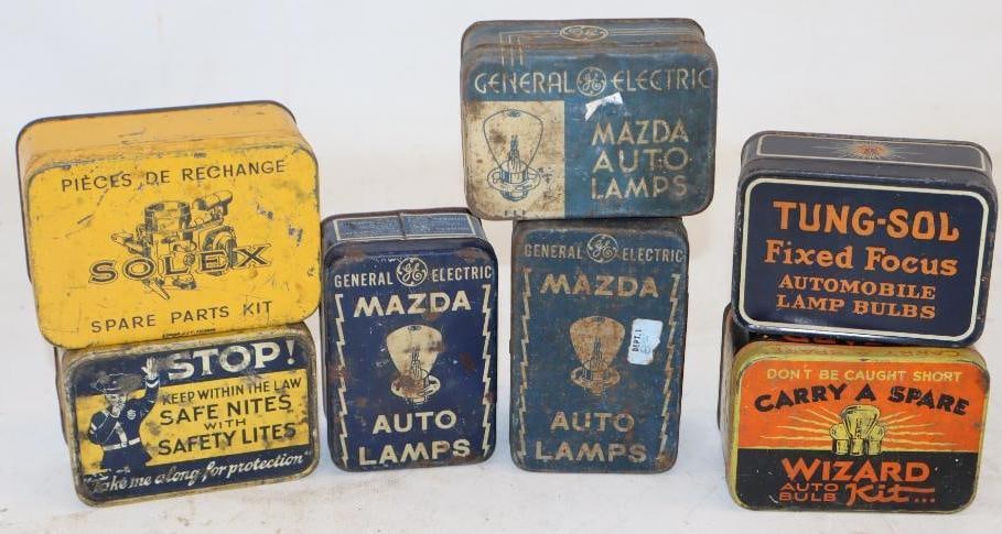 Group of 7 GE, Wizard, Tung-Sol, and Solex Advertising Auto Lamp Kits (1 of 2)
