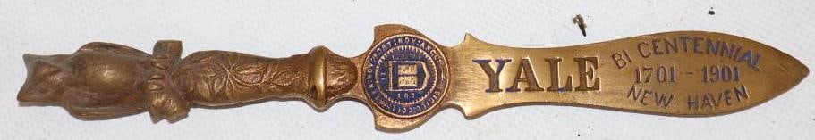 Yale University 1901 Brass Short Sword Shaped Letter Opener: 7" x 0.5" x 0.5"