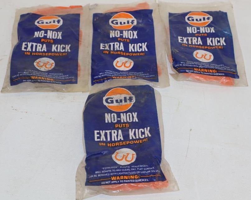 Group of 4 Gulf No-Nox Plastic Horseshoe Advertisements: 8" x 5" each