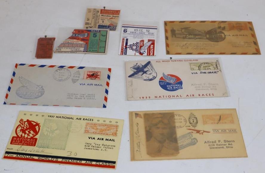 1930's National Air Race Letters, and Ticket Stubs: Largest is 6.5" x 3.5"