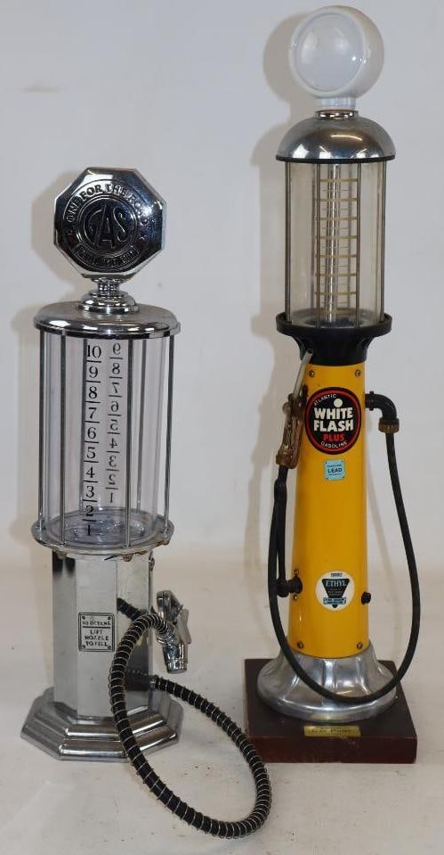 Group of 2 White Flash and Visible Gas Pump Style Alcohol Dispensers (1 of 3)