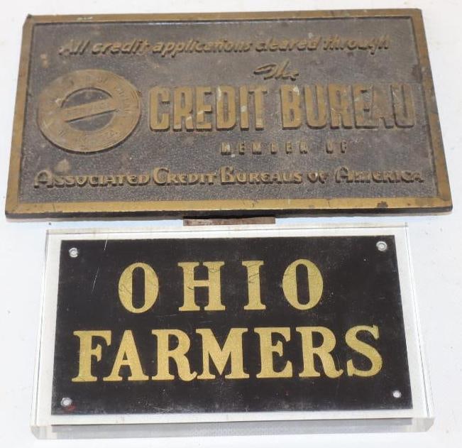 Group of 2 Ohio Farmers and The Credit Bureau Advertising Signs: Largest is 8.5" x 5"