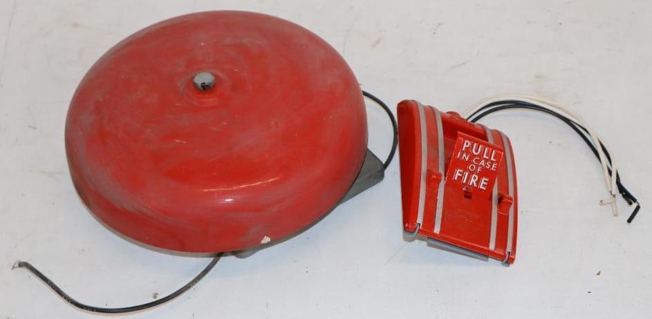 Group of 2 In Case of Fire Pull Down Fire Alarm and Bell: Largest is 7.5" x 7.5" x 2.5"