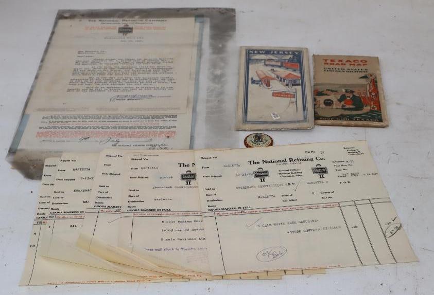 Group of 11 National Refining, Standard Oil, Texaco, and Nourse Advertising Letters, Invoices, Maps,: Largest is 8.5" x 15"