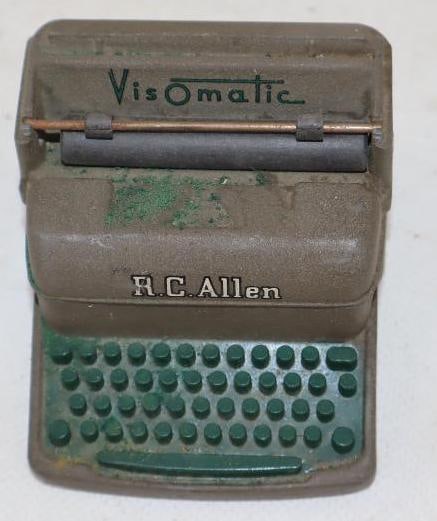 R.C. Alan Visomatic Typewriter Advertising Paperweight: 3" x 2.5" x 1.5"