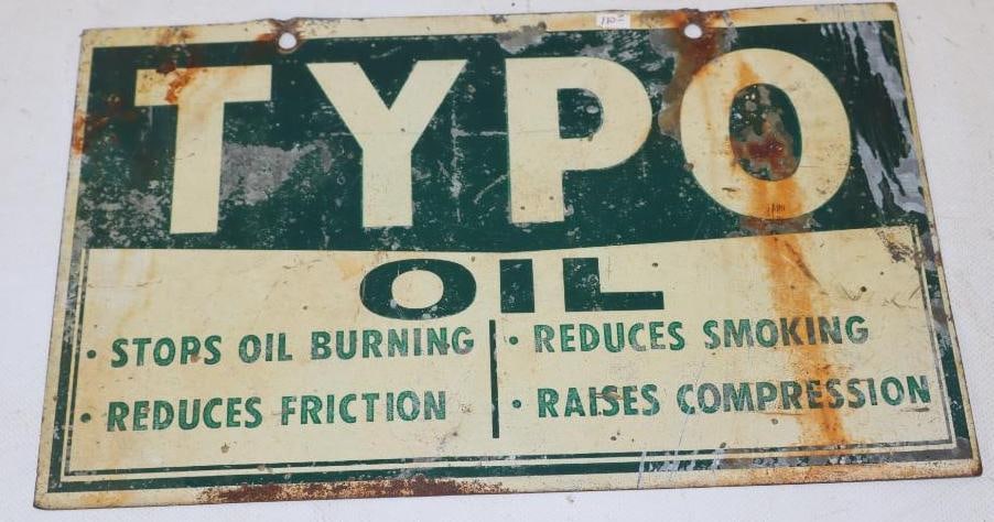 Double Sided Typo Oil Advertising Display Sign: 12" x 7.5"