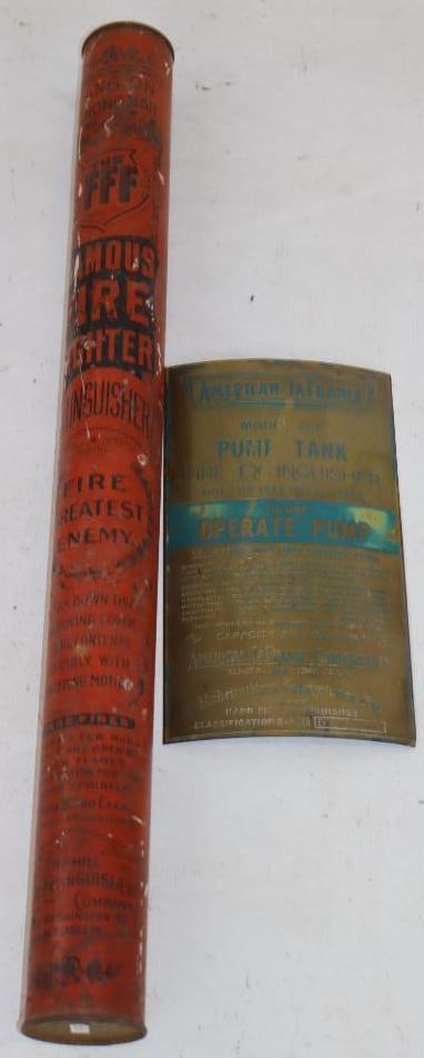 Group of 2 The FFF Fire Extinguisher and American La France Brass Pump Tank Fire Extinguisher Emblem (1 of 2)