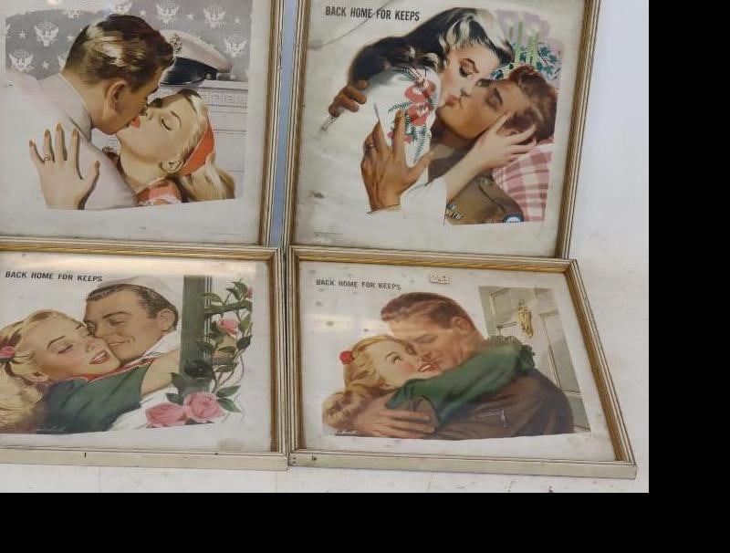 Group of 4 WW2 1945 Oneida (Back Home For Keeps) Advertising Framed Pictures (1 of 4)