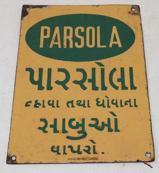 Parsola Single Sided Porcelain Advertising Sign: 7" x 10"