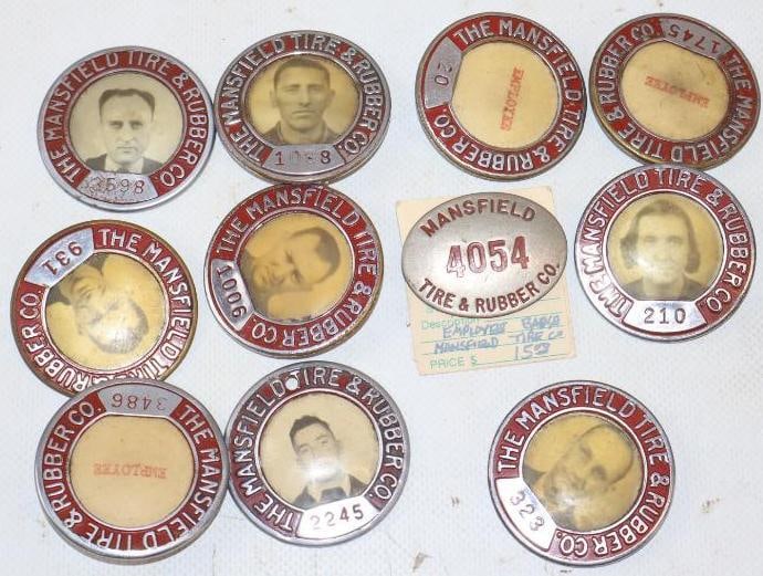 Group of 11 Mansfield Tire and Rubber Employee Pin Back Badges (1 of 2)