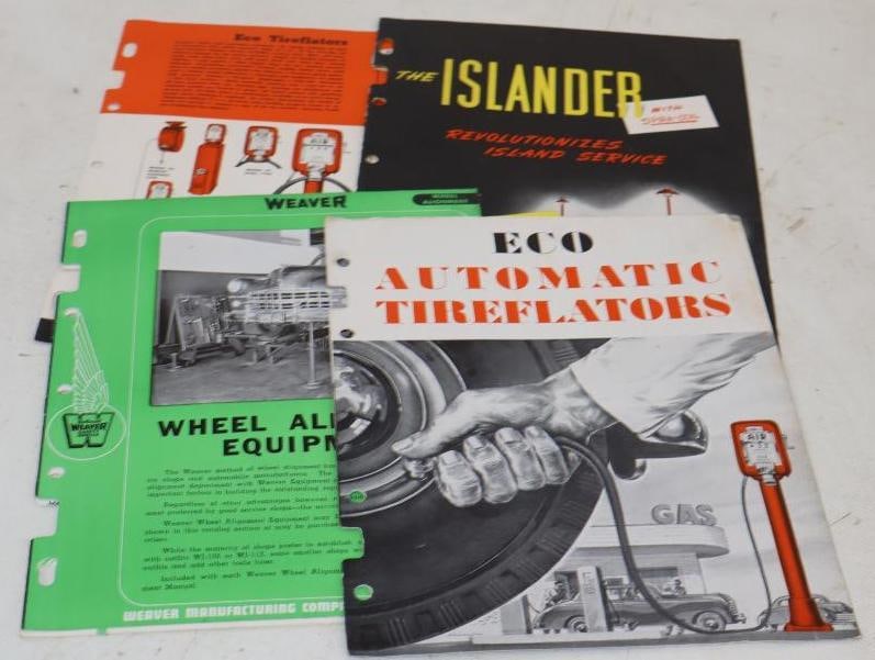 Group of 5 The Islander, Eco Tireflator, and Weaver Wheel Alignment Gas Station Catalog: 10.5" x 8.5" each
