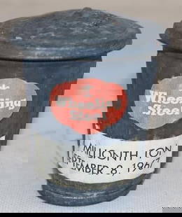 Wheeling Steel 4 Millionth Ton Commemorative Fluted Trash Can Paperweight: 2.5" x 2.5" x 3"