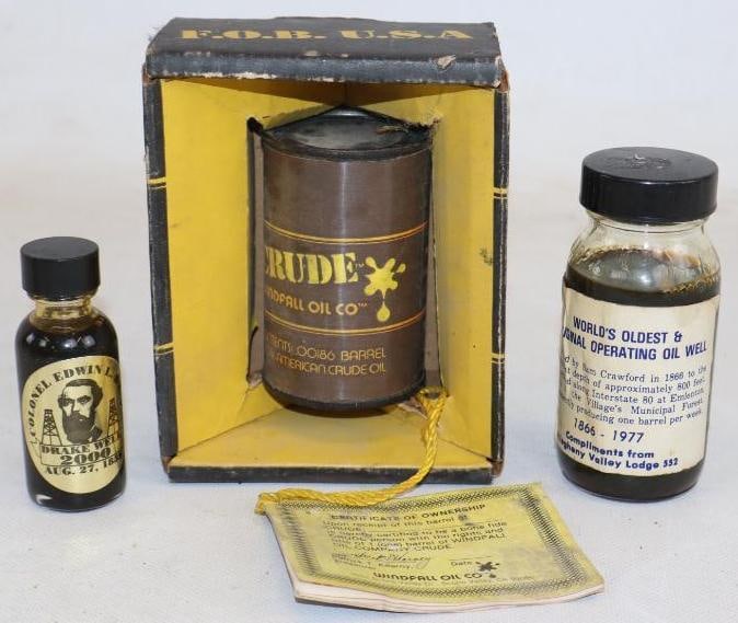 Group of 3 Windfall, Crawford, and Drake Crude Oil Samples: Largest is 4" x 2.5" x 5.5"