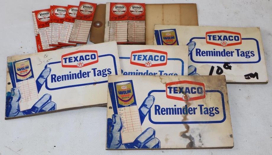 Group of 5 Texaco and Veedol Oil Change Reminder Tag Books: Largest is 7.5" x 5"