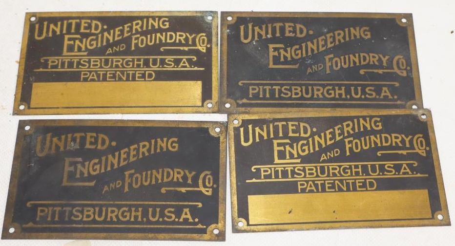 Group of 4 United Engineering and Foundry Co. Brass Advertising Name Signs (1 of 2)