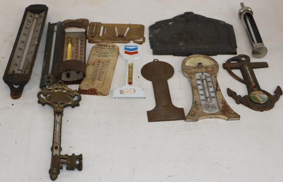 Group of 12 Different Advertising Thermometers: Largest is 12" x 2" x 1"
