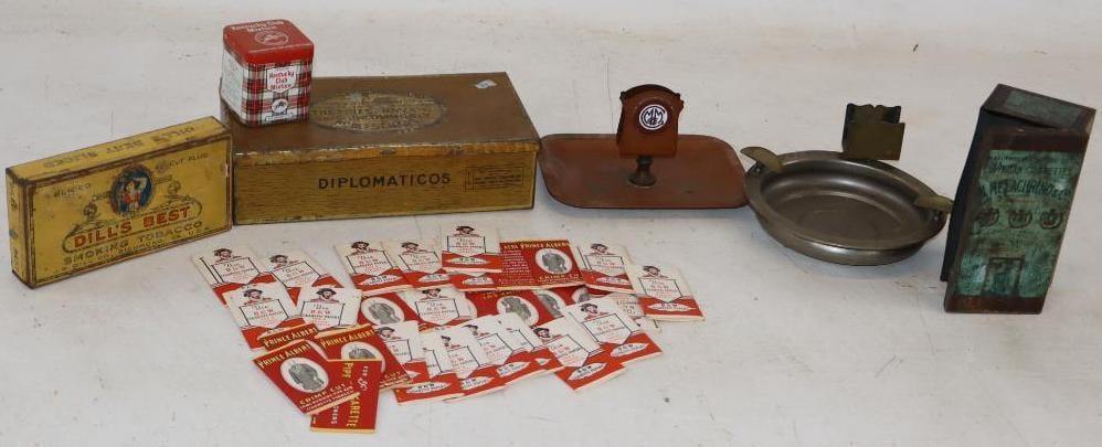 Group of 37 Tobacco Advertising Tins and Ash Trays: Largest is 9" x 5" x 3"