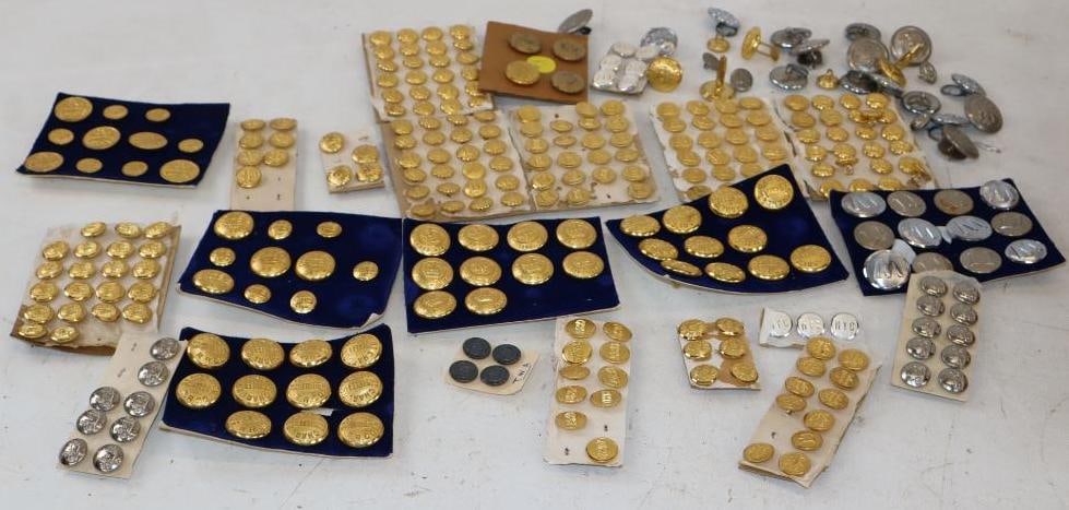 Group of 305 Advertising Brass and Metal Embossed Buttons: Largest button is 1" x 1"