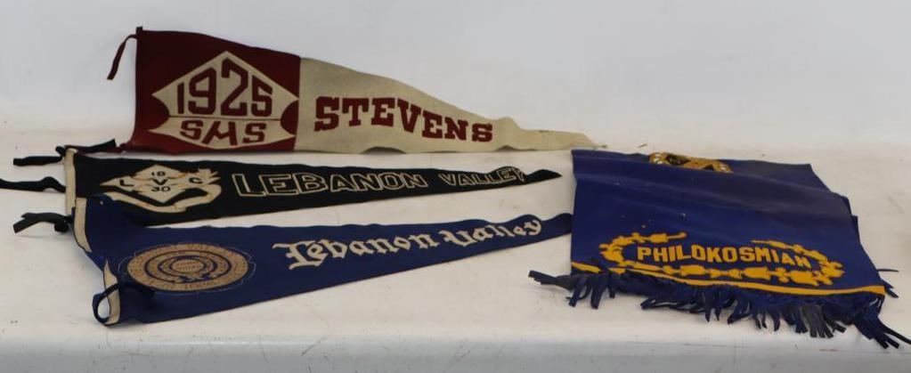 Group of 4 Philokosmian, Stevens, and Lebanon Valley Felt Pennants and Banner (1 of 4)
