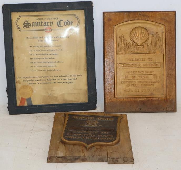 Group of 3 Shell, Esso, and Amoco Recognition Plaques: Largest is 12" x 15"