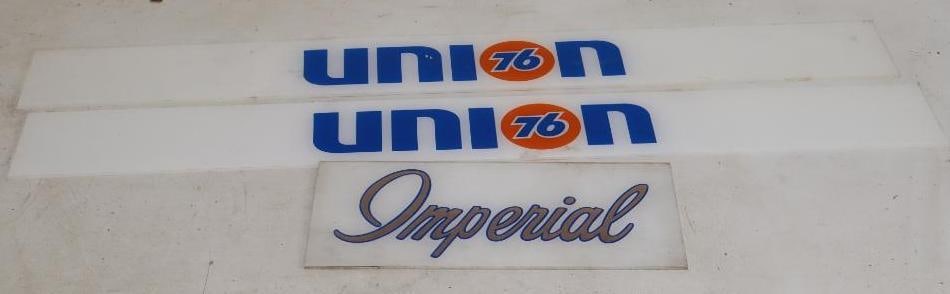 Group of 3 Atlantic, Imperial, and Union 76 Plastic Gas Pump Ad Signs (1 of 2)