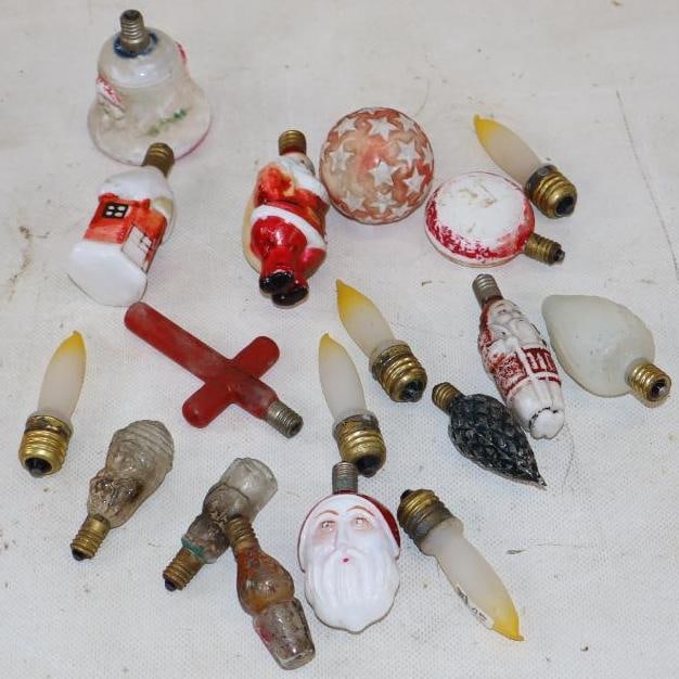 Group of 16 Holiday and ornate Decorative Lightbulbs: Largest is 2" x 2" x 2.5"