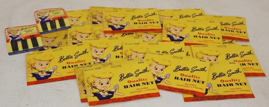 Group of 27 Bobbie Smith Deluxe Bobby Pins and Hairnets in Original Packaging: Largest is 6.5" x 5"