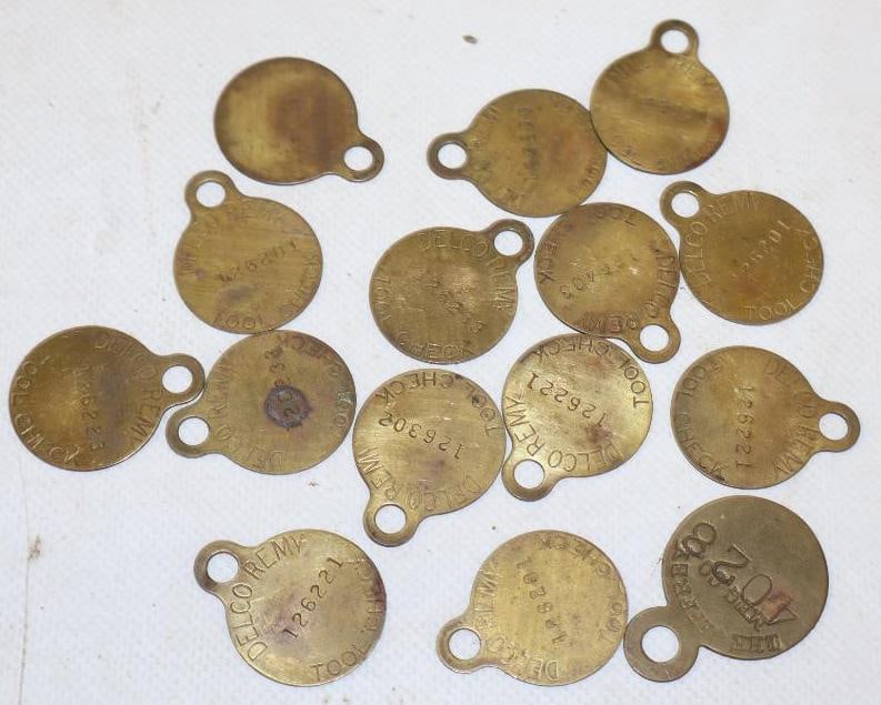 Group of 15 Delco Remy Brass Tool Tags (1 of 3)